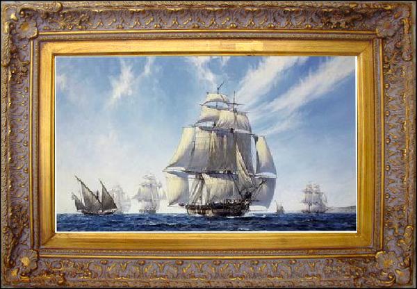 framed  unknow artist Seascape, boats, ships and warships. 98, Ta145
